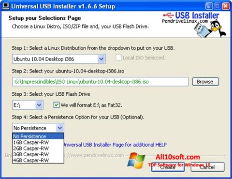 Снимка на екрана Universal USB Installer за Windows 10