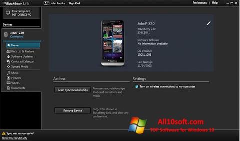 Снимка на екрана BlackBerry Link за Windows 10