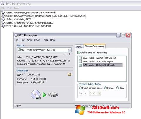 Снимка на екрана DVD Decrypter за Windows 10