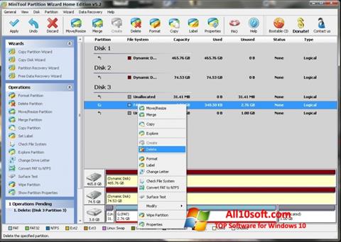 Снимка на екрана MiniTool Partition Wizard за Windows 10