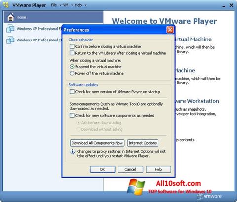 Снимка на екрана VMware Player за Windows 10