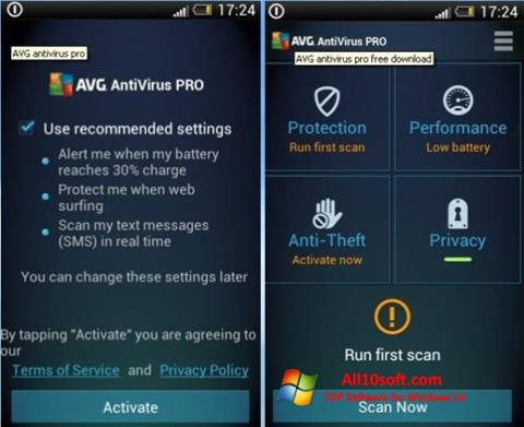 Снимка на екрана AVG AntiVirus Pro за Windows 10