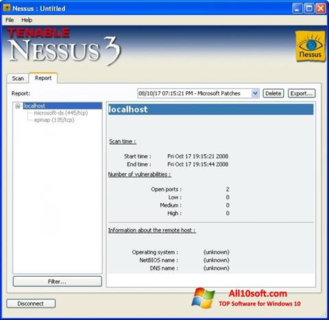 Снимка на екрана Nessus за Windows 10