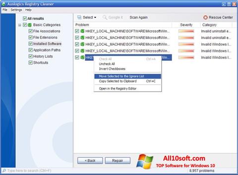 Снимка на екрана Auslogics Registry Cleaner за Windows 10