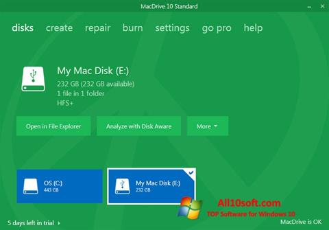 Снимка на екрана MacDrive за Windows 10