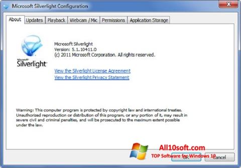 Снимка на екрана Microsoft Silverlight за Windows 10