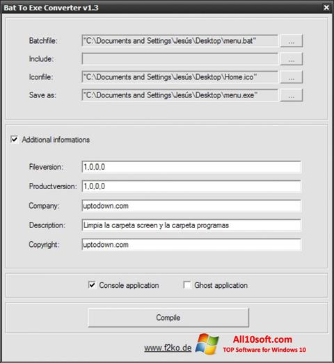 Снимка на екрана Bat To Exe Converter за Windows 10