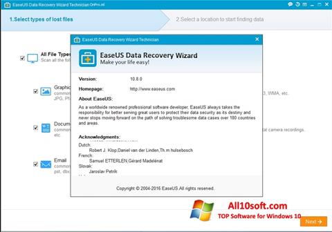 Снимка на екрана EaseUS Data Recovery Wizard за Windows 10