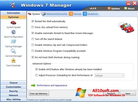 Снимка на екрана Windows 7 Manager за Windows 10