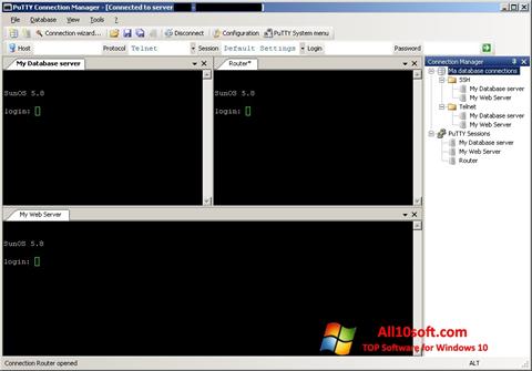 Снимка на екрана PuTTY Connection Manager за Windows 10