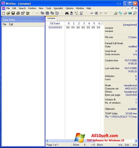 Снимка на екрана WinHex за Windows 10