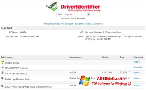Снимка на екрана Driver Identifier за Windows 10