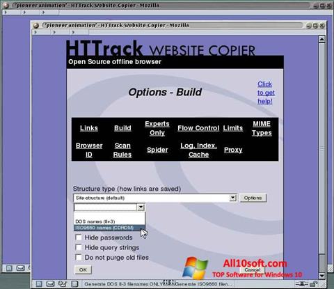 Снимка на екрана HTTrack Website Copier за Windows 10