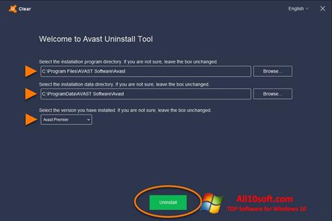 Снимка на екрана Avast Uninstall Utility за Windows 10