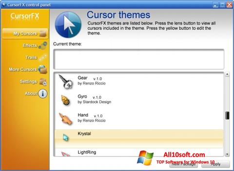 Снимка на екрана CursorFX за Windows 10
