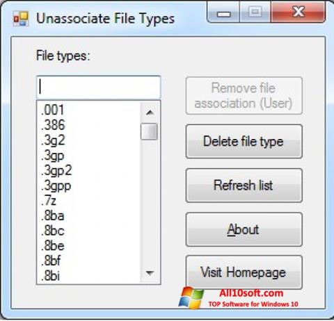 Снимка на екрана Unassociate File Types за Windows 10