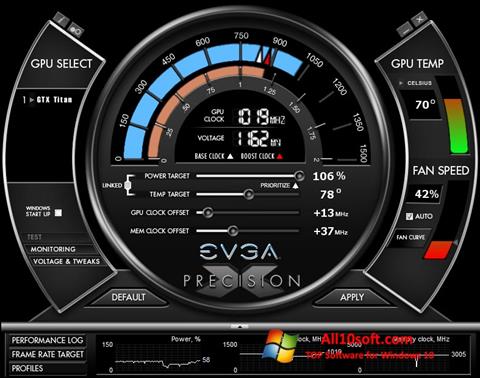 Снимка на екрана EVGA Precision X за Windows 10