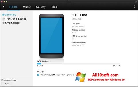 Снимка на екрана HTC Sync за Windows 10