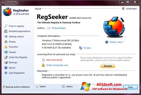 Снимка на екрана RegSeeker за Windows 10