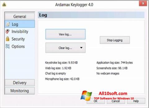 Снимка на екрана Ardamax Keylogger за Windows 10