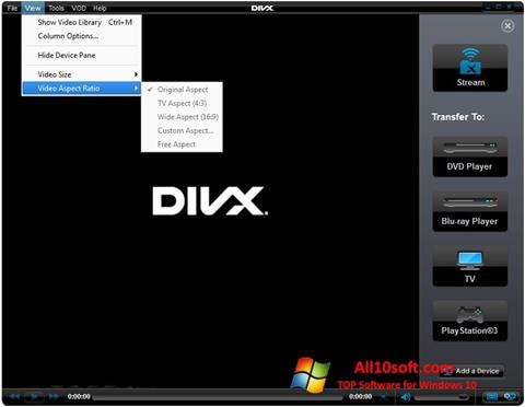 Снимка на екрана DivX Player за Windows 10