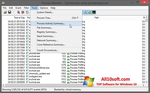 Снимка на екрана Process Monitor за Windows 10