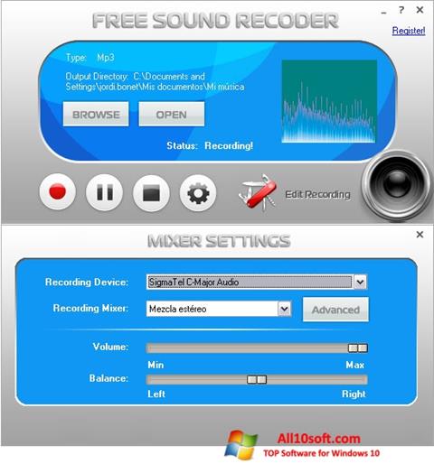 Снимка на екрана Free Sound Recorder за Windows 10