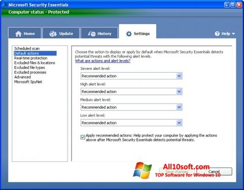 Снимка на екрана Microsoft Security Essentials за Windows 10
