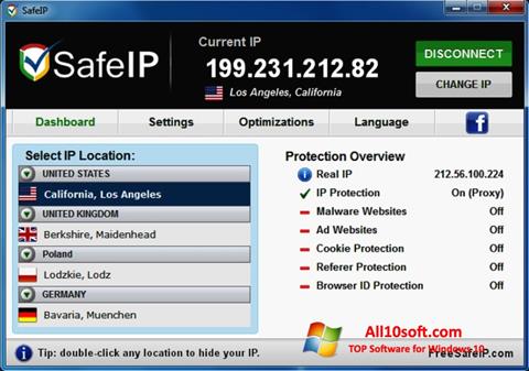 Снимка на екрана SafeIP за Windows 10