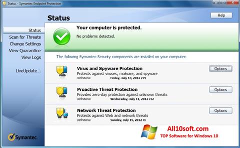 Снимка на екрана Symantec Endpoint Protection за Windows 10