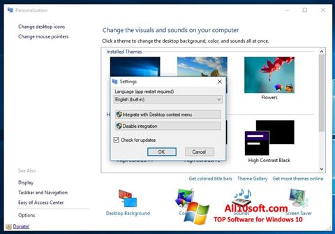 Снимка на екрана Personalization Panel за Windows 10