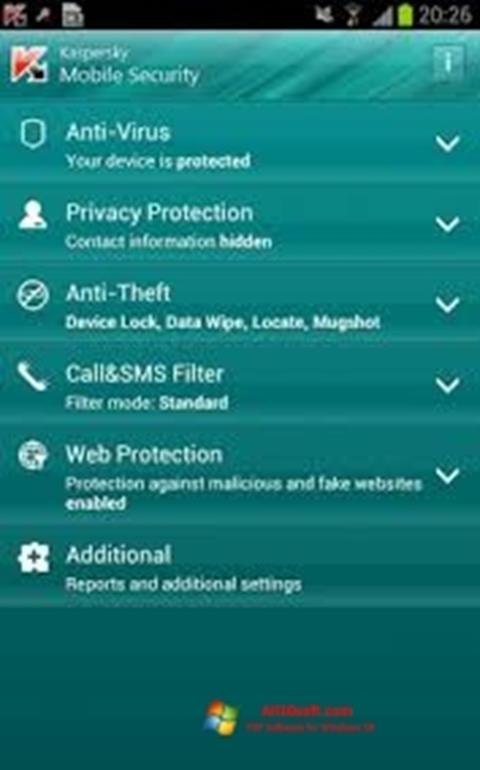 Снимка на екрана Kaspersky Mobile Security за Windows 10
