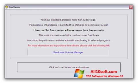 Снимка на екрана Sandboxie за Windows 10