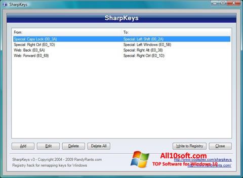 Снимка на екрана SharpKeys за Windows 10