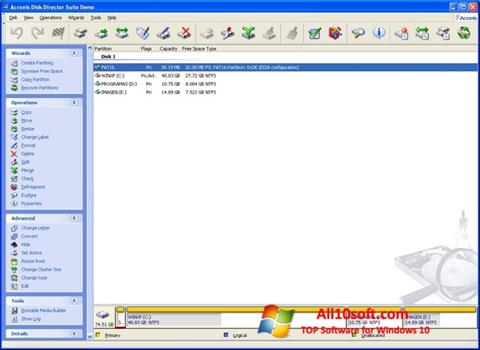 Снимка на екрана Acronis Disk Director за Windows 10